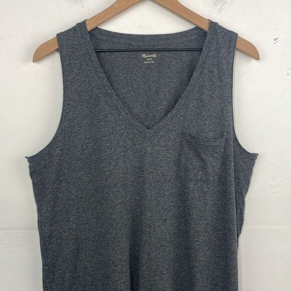 Madewell Heather Gray Knit Dress Shirt Strapless size Large 100% Cotton - Picture 2 of 13